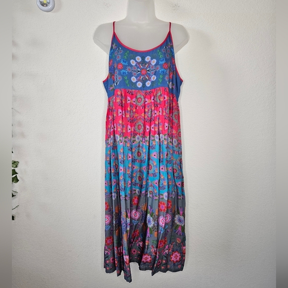 NWOT Natural Life Gigi Floral Midi Dress Blue Red Boho Floral Squareneck Hippie - Picture 5 of 12